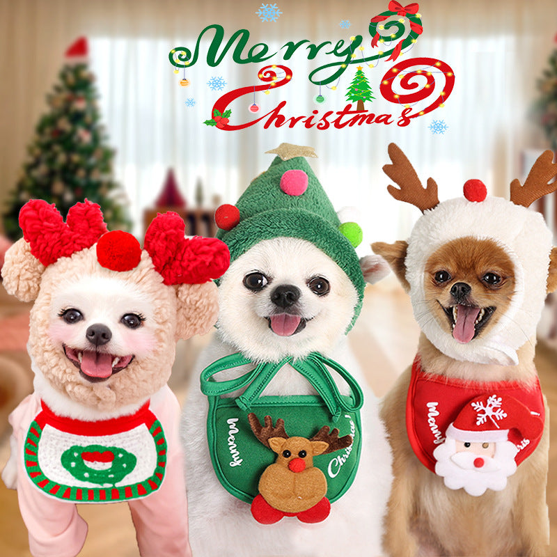 Dog cat pet dog hat saliva towel bib teddy French bucket autumn and winter clothes dress up cat christmas supplies