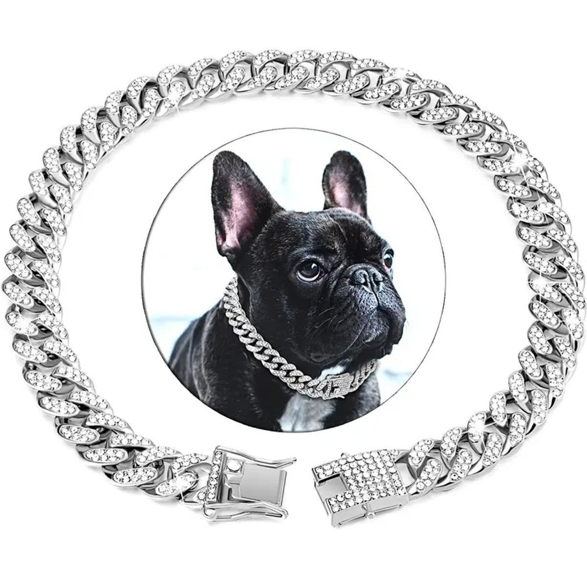 Hip Hop Pet Dog Collar Cuban Dog Chain Full Diamond Necklace Lock Gold Silver