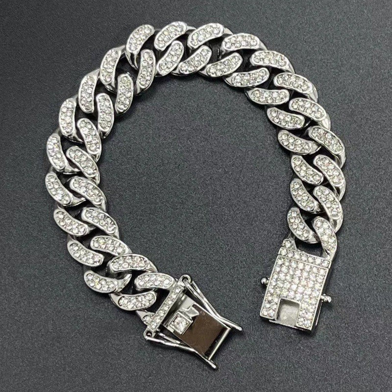 Hip Hop Pet Dog Collar Cuban Dog Chain Full Diamond Necklace Lock Gold Silver