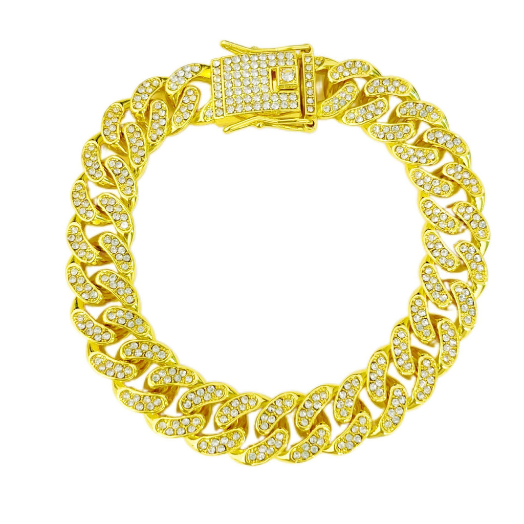 Hip Hop Pet Dog Collar Cuban Dog Chain Full Diamond Necklace Lock Gold Silver