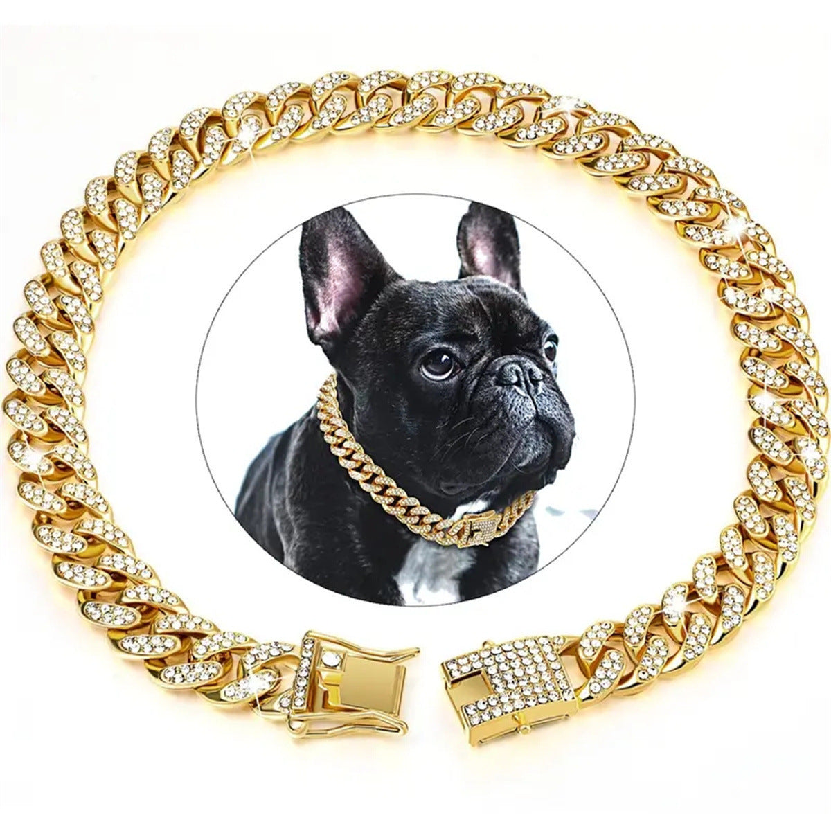 Hip Hop Pet Dog Collar Cuban Dog Chain Full Diamond Necklace Lock Gold Silver