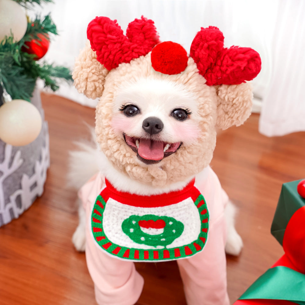 Dog cat pet dog hat saliva towel bib teddy French bucket autumn and winter clothes dress up cat christmas supplies