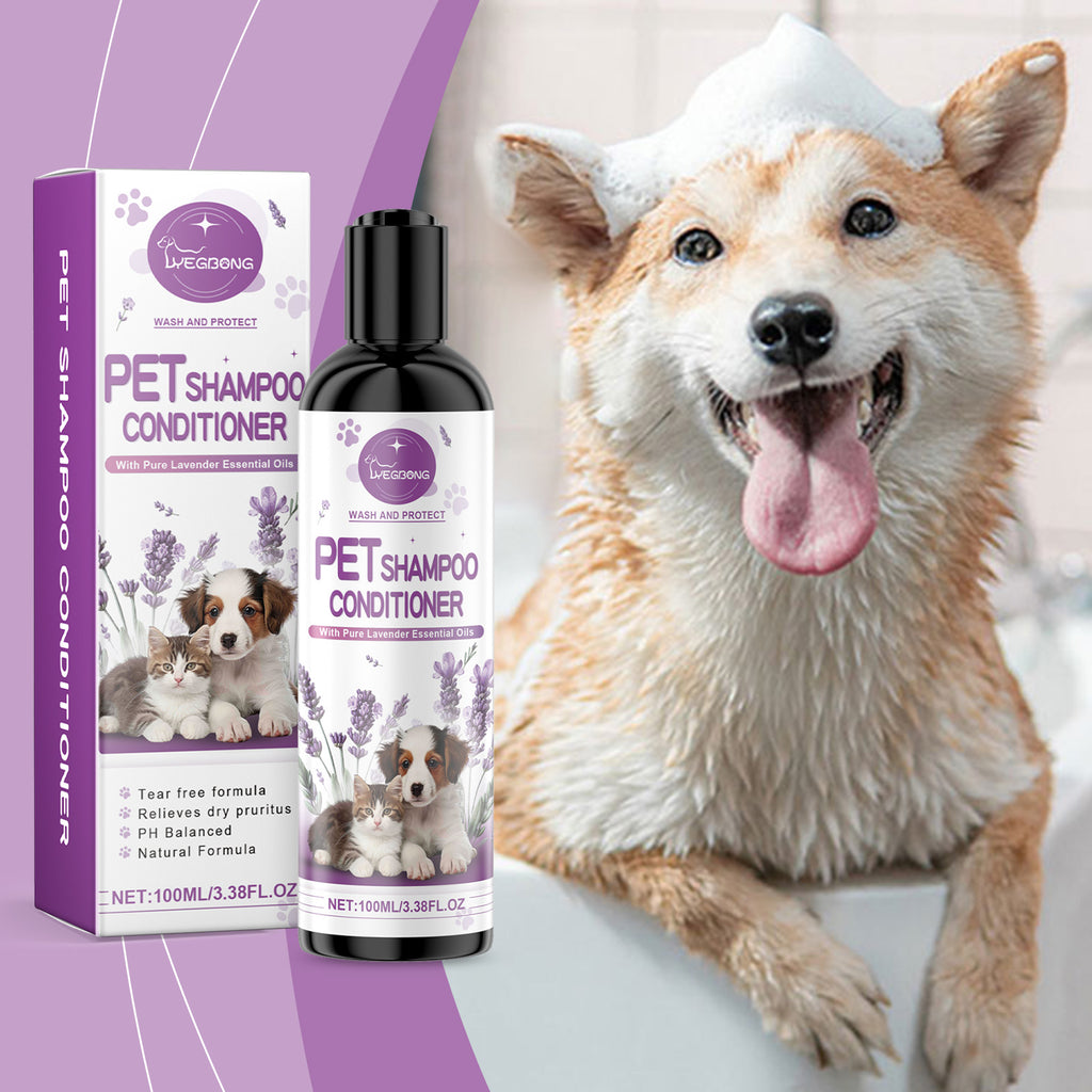 Pet lavender shampoo, gently cleans pet cat and dog hair fluffy, smooth and fragrant