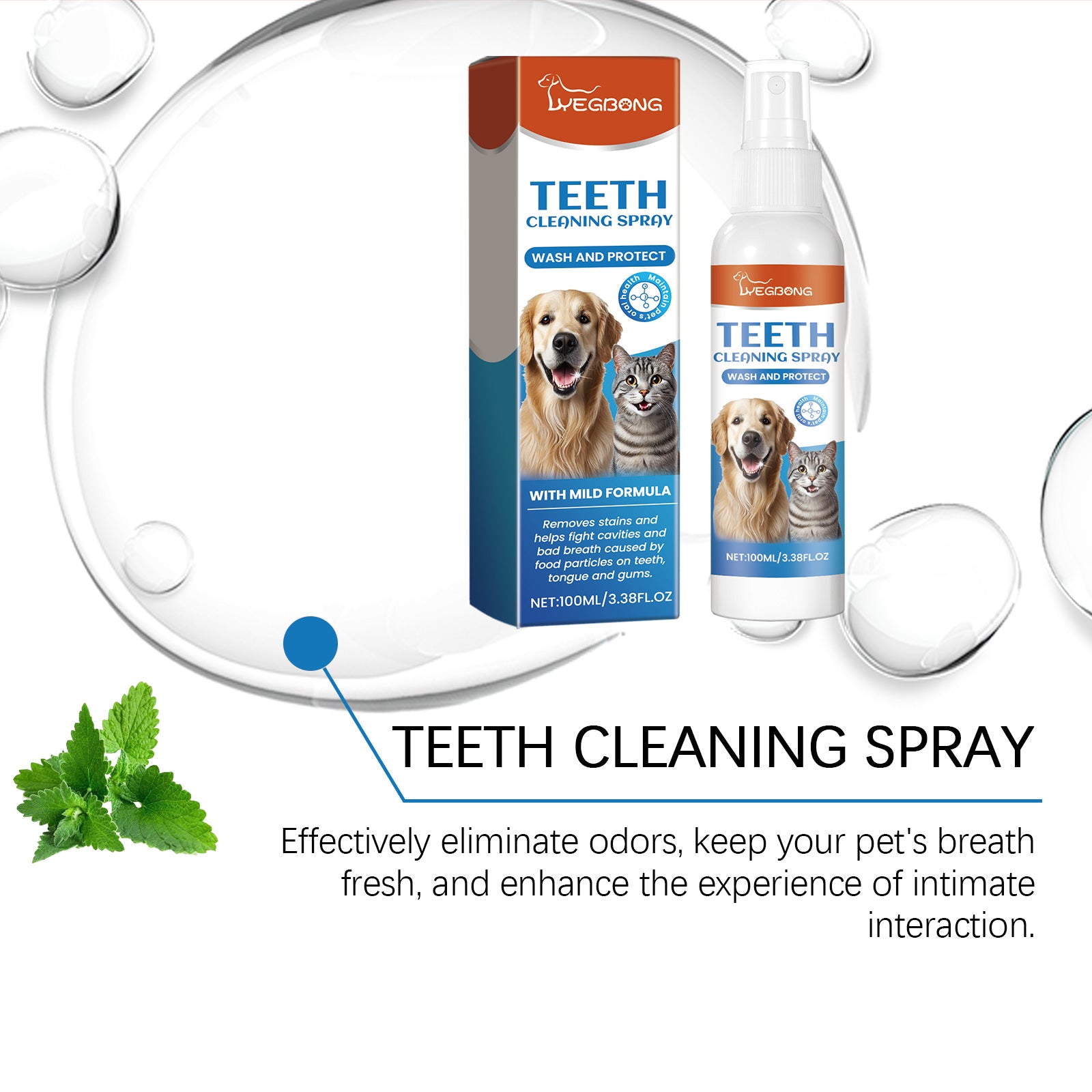 Pet breath freshening spray, cleaning teeth, tartar odor care, lasting fresh care