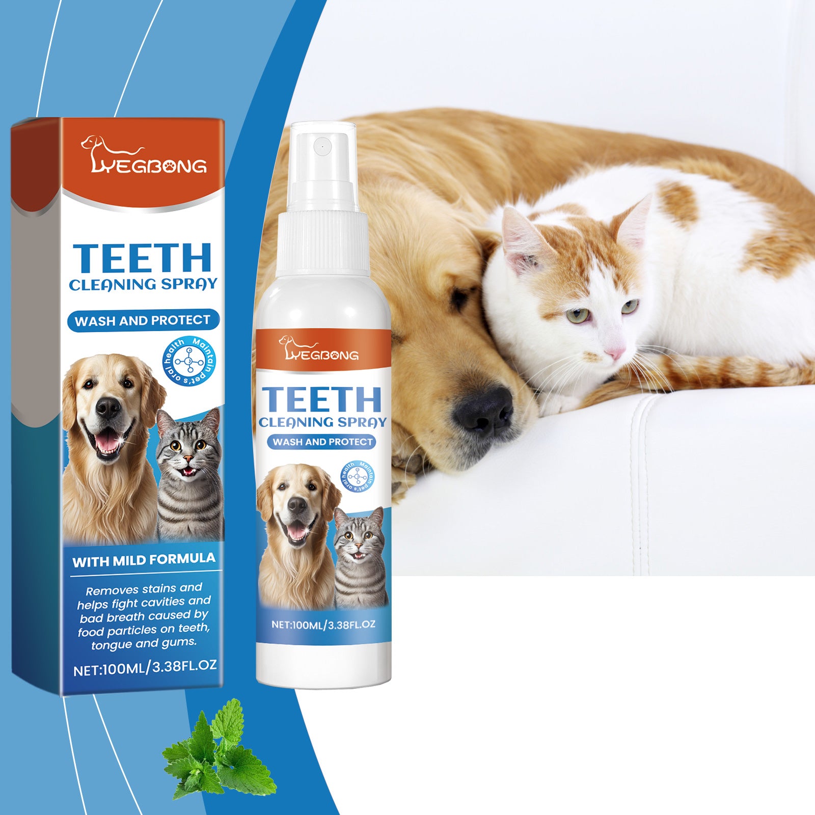 Pet breath freshening spray, cleaning teeth, tartar odor care, lasting fresh care
