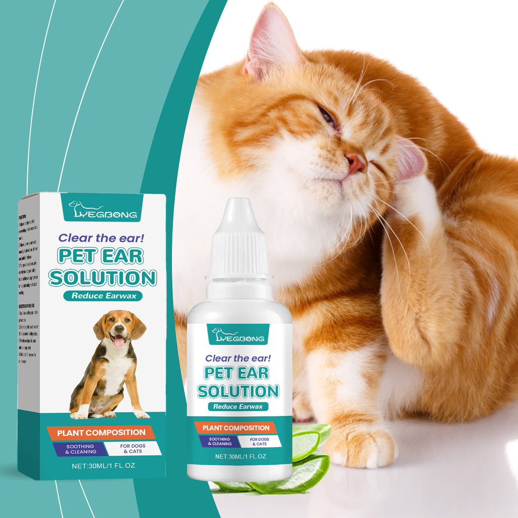 Pet ear wash to relieve ear discomfort in cats and dogs, clean, decontaminate, moisturize, soothe and nourish