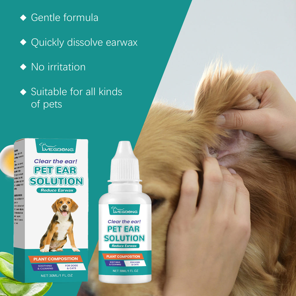 Pet ear wash to relieve ear discomfort in cats and dogs, clean, decontaminate, moisturize, soothe and nourish