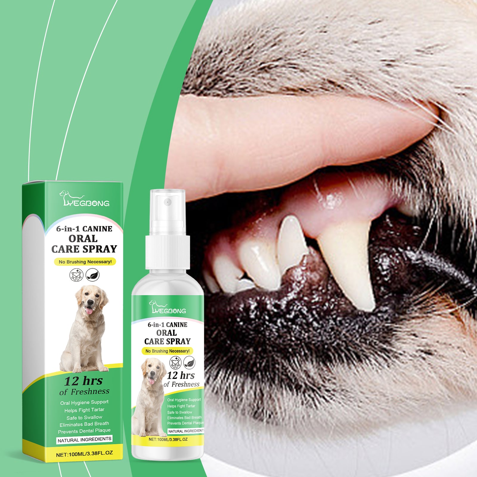 Pet oral spray, dog care, easy care for pet oral odor and yellow teeth