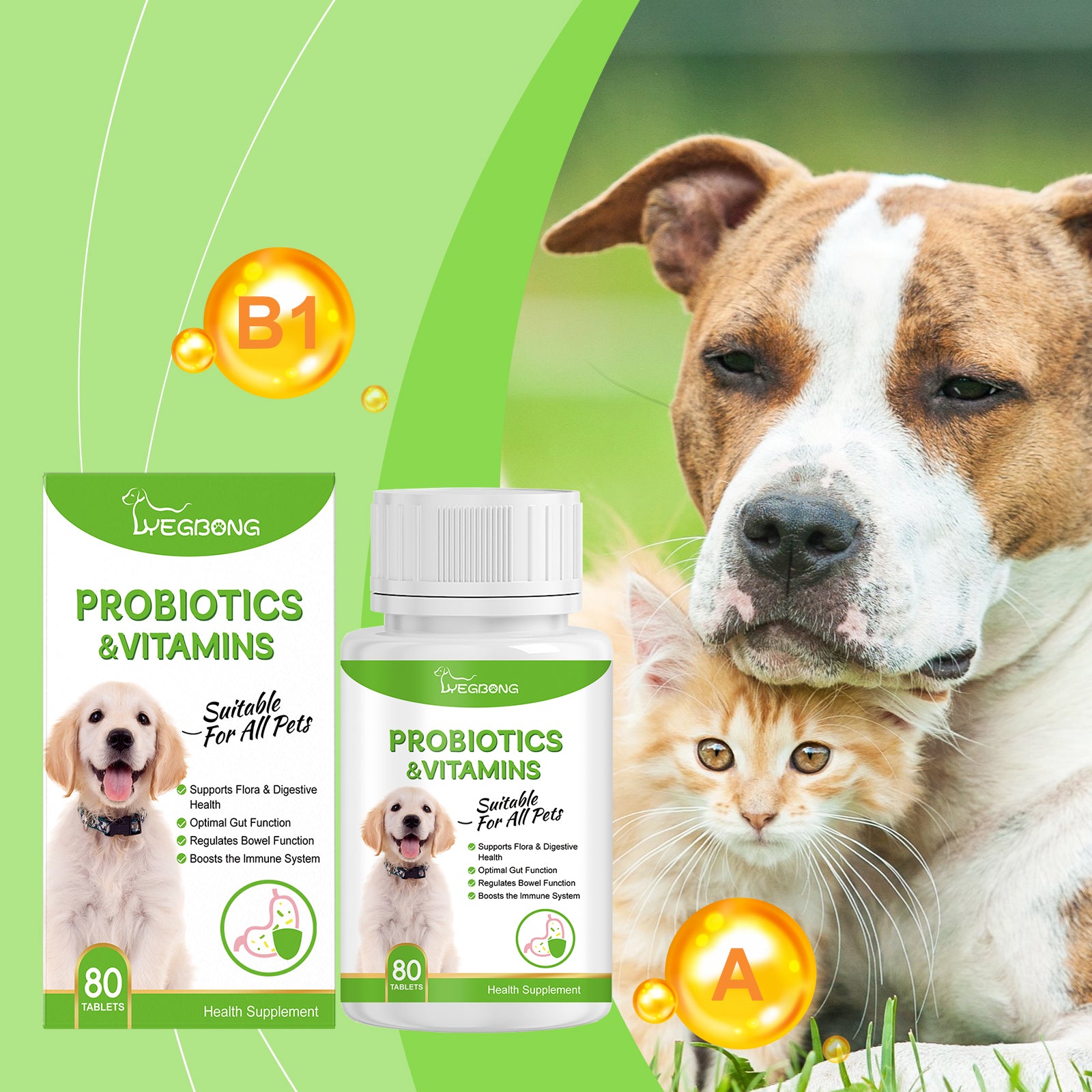 Pet Probiotic Tablets to Improve Gut Health and Promote Nutrient Absorption Pet Care Supplements