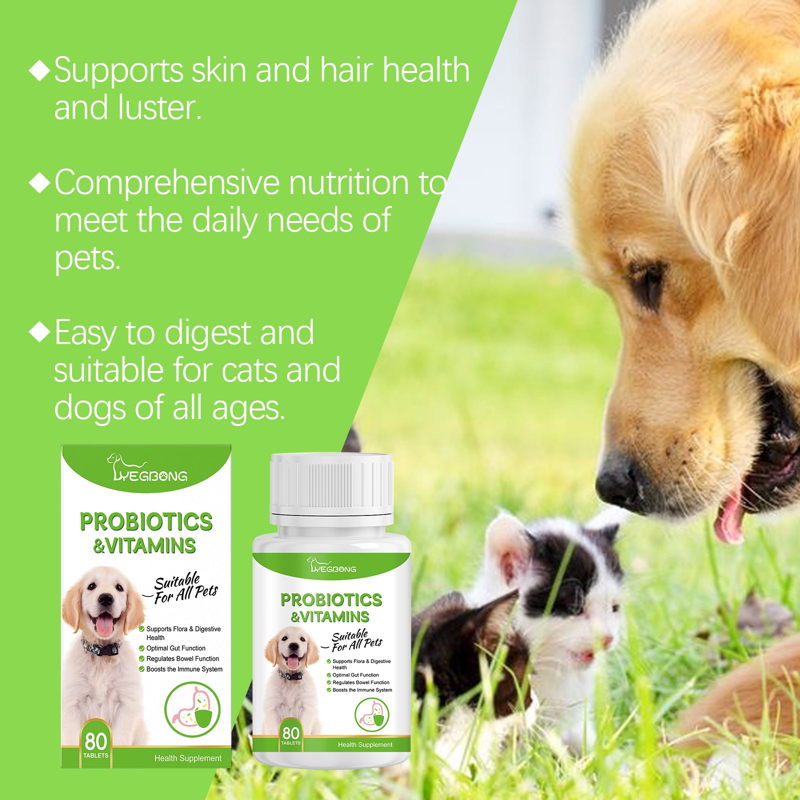 Pet Probiotic Tablets to Improve Gut Health and Promote Nutrient Absorption Pet Care Supplements