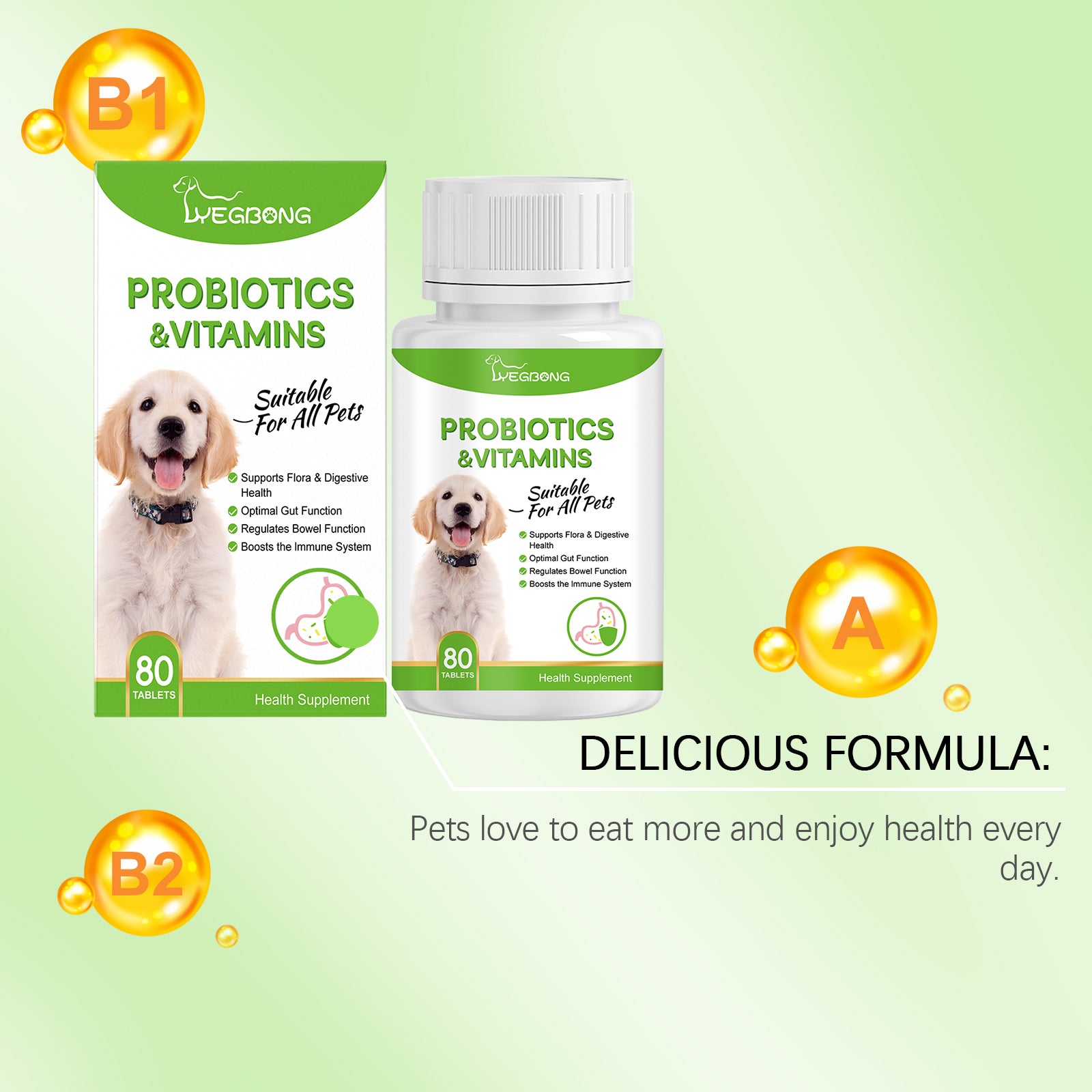Pet Probiotic Tablets to Improve Gut Health and Promote Nutrient Absorption Pet Care Supplements