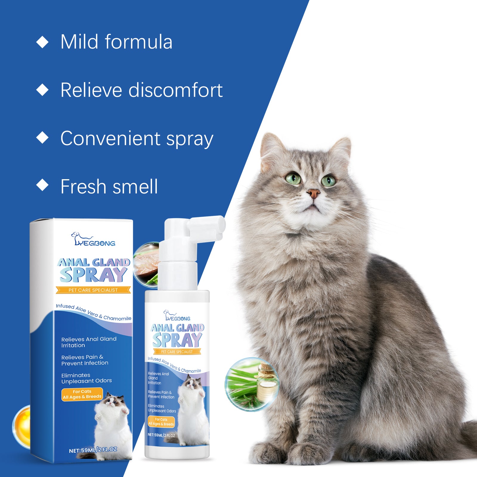 Cat anal gland odor removal spray, fresh odor removal cat post-toilet cleansing spray