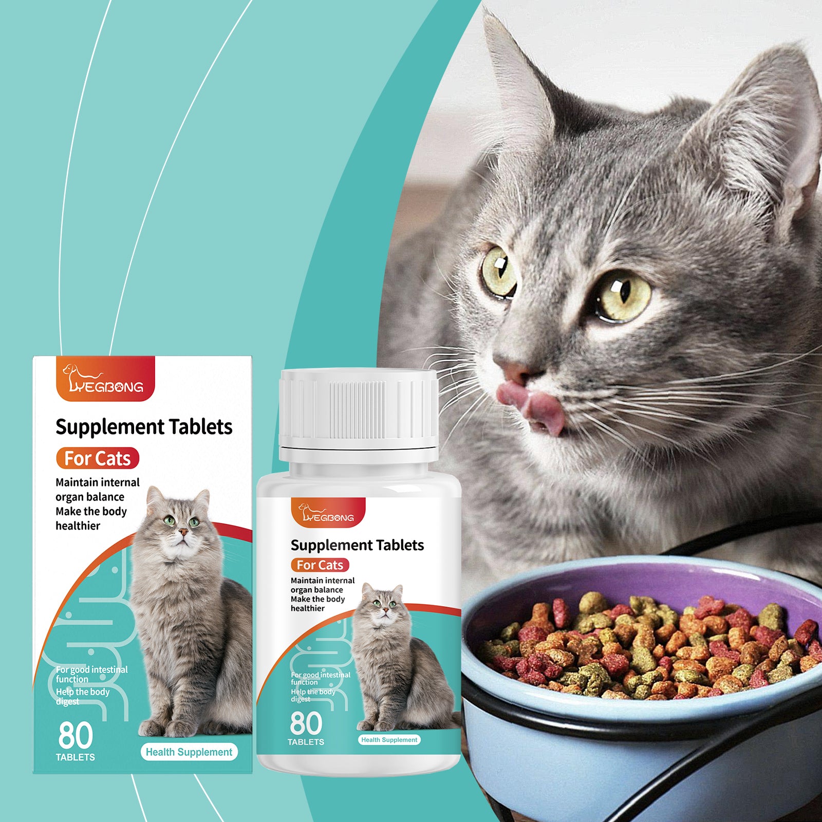 Cat probiotic tablets to improve intestinal health, balance digestion and absorption of pet nutritional supplements