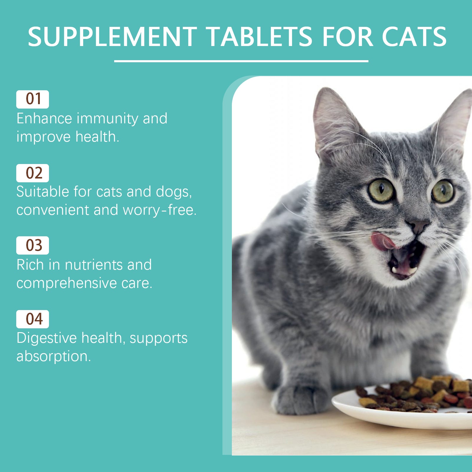 Cat probiotic tablets to improve intestinal health, balance digestion and absorption of pet nutritional supplements