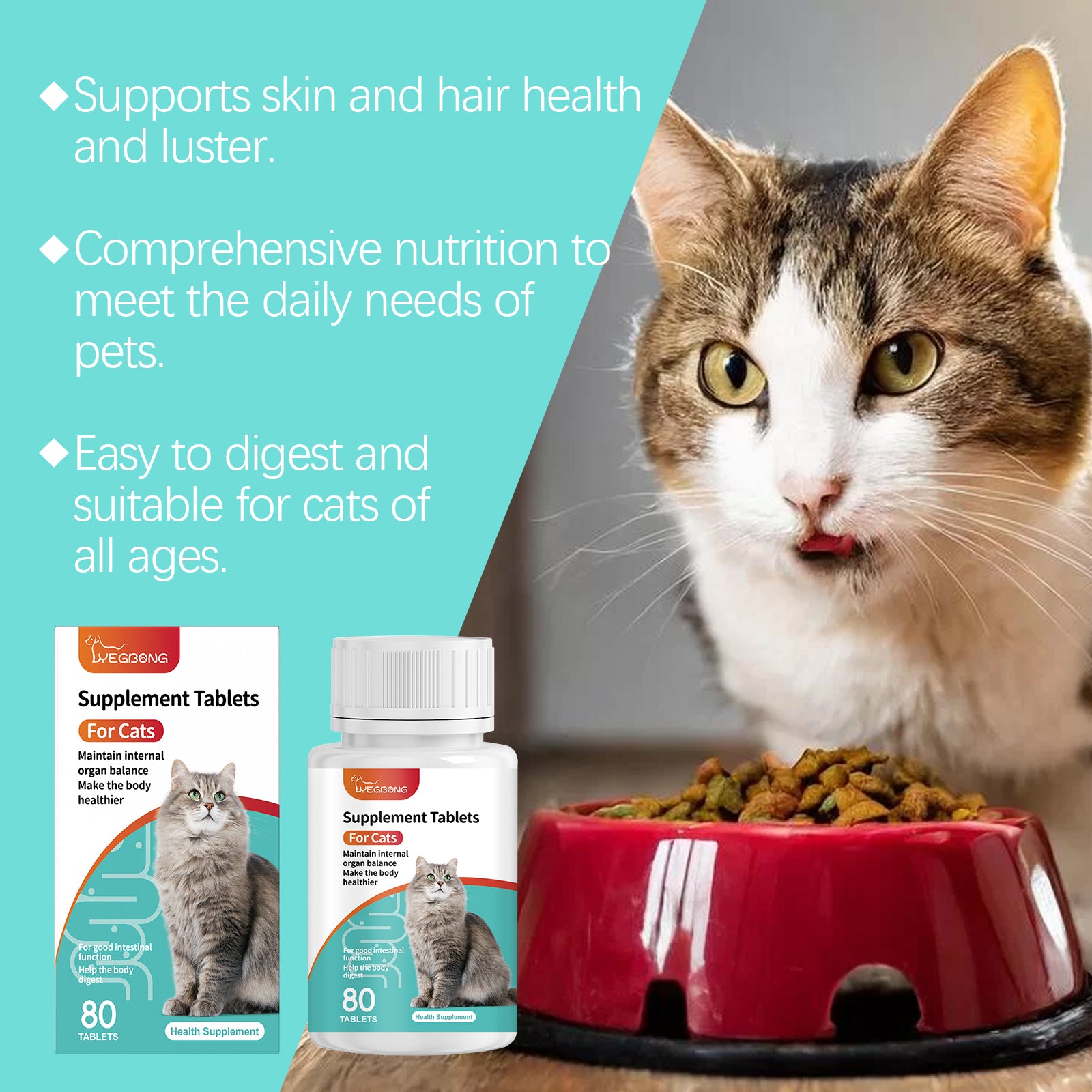Cat probiotic tablets to improve intestinal health, balance digestion and absorption of pet nutritional supplements