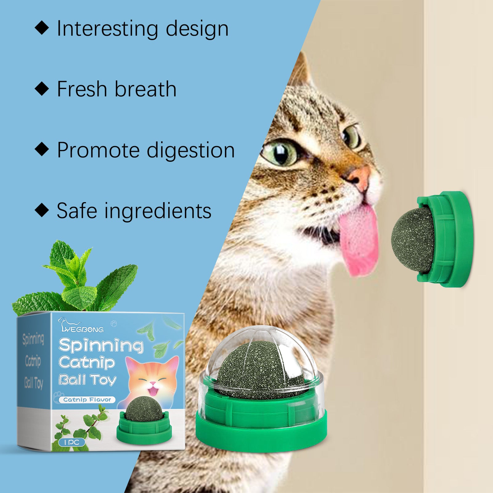 Mint flavored spinning cat ball toy, chewing toy tooth cleaning care spinning mint ball