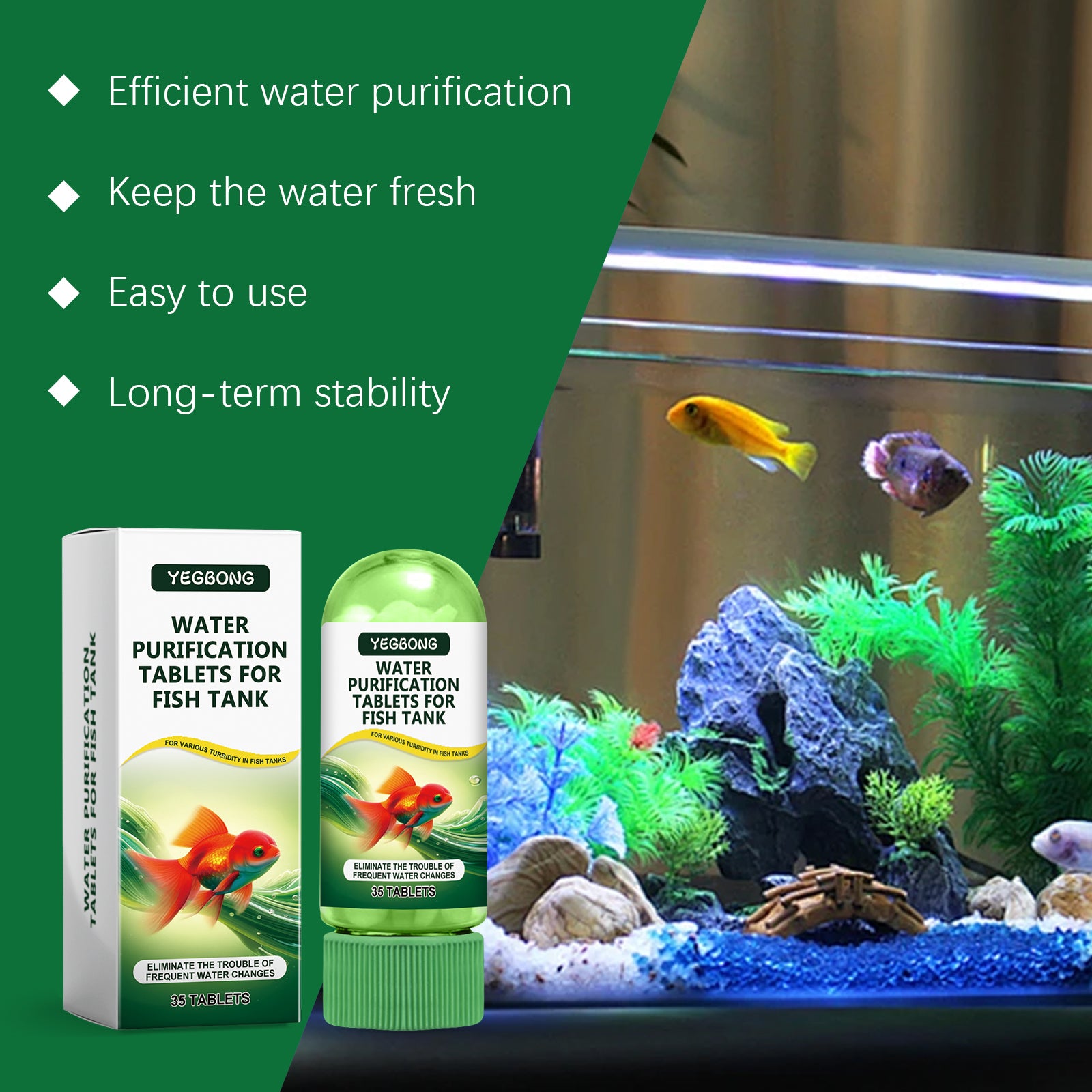 Fish tank water purification tablets, special for water quality cleaning, deodorization, algae removal, stains, sludge, clear fish pond