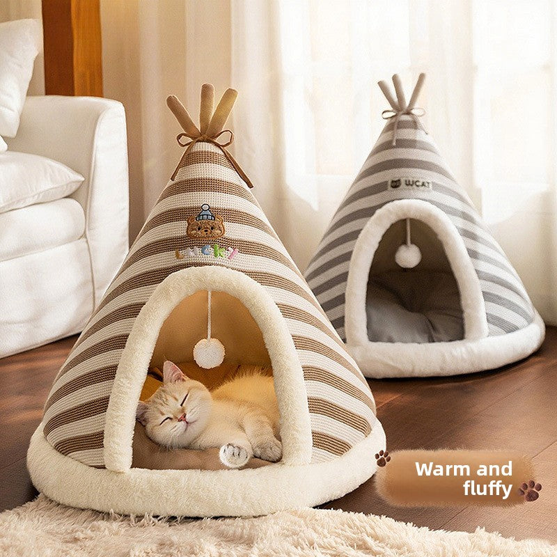 Cat nest autumn and winter round nest knitted tent nest thickened warm yurt Christmas cat house cross-border kennel pet nest